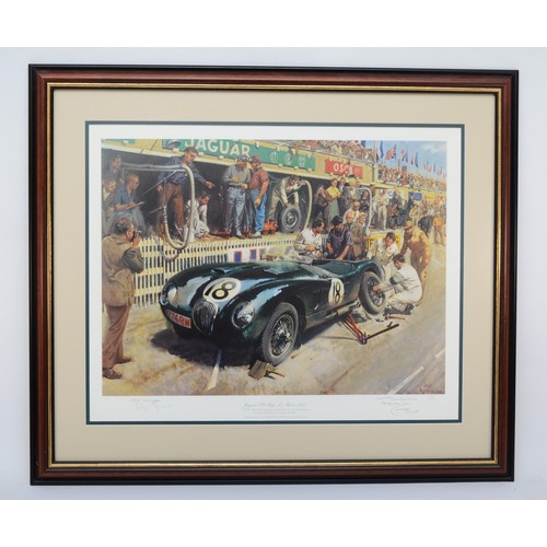 Terence Cuneo (1907-1996), Jaguar Pit Stop-Le Mans 1953, signed limited edition print, 620/850, signed in pencil by Cuneo and by F R W 'Lofty England', 43 x 58cm, sold with the original certificate by Lucraft, various emails, and a newspaper article.