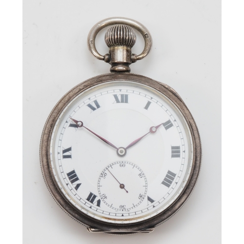 82 - A George V silver cased open faced key less wind pocket watch, by Dennison Watch Case Co, Birmingham... 