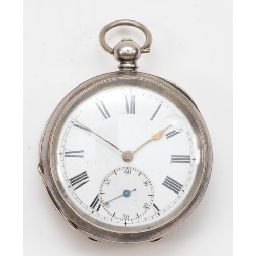 83 - An early 20th century silver cased open faced key wind pocket watch, the enameled dial set with Arab... 