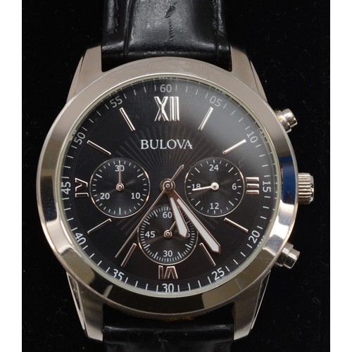 96 - Bulova, a stainless steel Gentleman's chronograph wristwatch, leather strap, 96A173, together with a... 