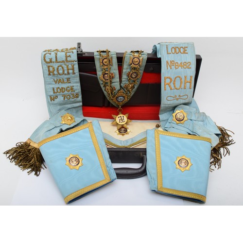 71 - Masonic regalia to include St. Albans Lodge No 296 collar with gilt metal jewels, Aquarius Primo Lod... 