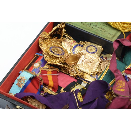 72 - Masonic regalia to include a c.1900 Ancient Order of Foresters silk sash in original case, a jewel r... 