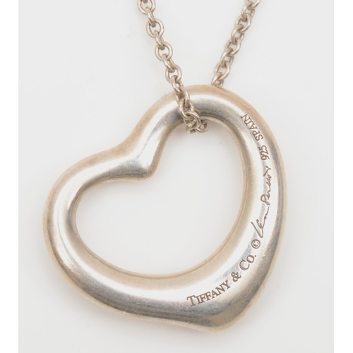 127 - A silver Tiffany & Co heart shaped pendant on silver chain, by Elsa Peretti, 19 x 22mm, 7gm.