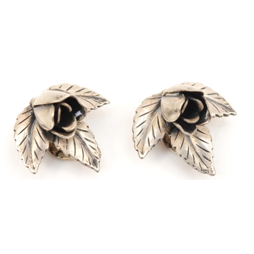 132 - A pair of Danish silver rose clip on earrings, by John Lauritzen, 18 x 20mm, 7gm.