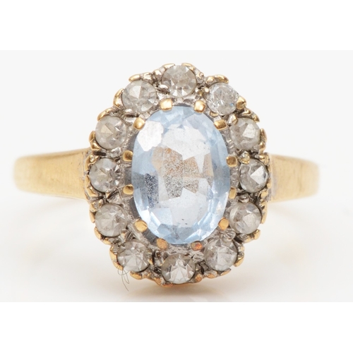 166 - A 9ct gold blue spinel and white stone cluster ring, F-G, 1.9gm.