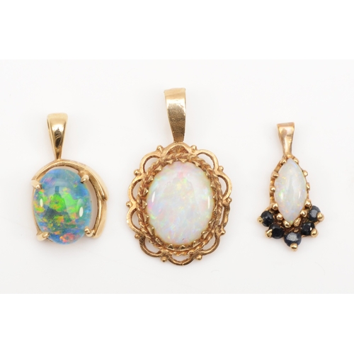 177 - A 9ct gold opal pendant with rope wist decoration, together with a 9ct gold black opal triplet penda... 