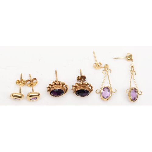 180 - A pair of 9ct gold amethyst stud earrings with rope twist decoration, 10mm, together with a pair of ... 