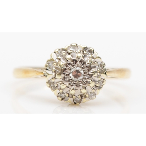 191 - A 9ct gold eight cut diamond illusion set dress ring, N-O, 2.3gm.