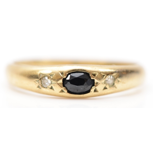 225 - A 9ct gold sapphire and eight cut diamond dress ring, M, 1.5gm.