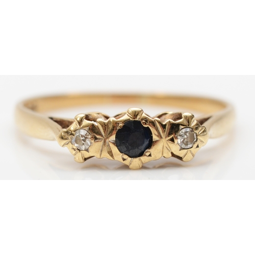 240 - A 9ct gold sapphire and eight cut diamond dress ring, U, 2.2gm.