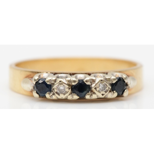 257 - A 9ct gold sapphire and eight cut diamond dress ring, N-O, 2.4gm.