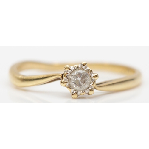 260 - A 9ct gold brilliant cut diamond solitaire ring, approximately .15ct, K, 1.5gm.