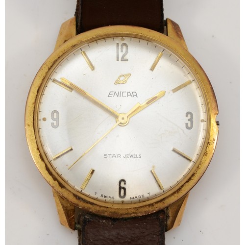 63 - Enicar, a 1970's gold plated manual wind gentleman's wristwatch, model 140 - 20 - 40, original strap... 