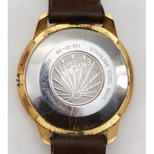 63 - Enicar, a 1970's gold plated manual wind gentleman's wristwatch, model 140 - 20 - 40, original strap... 