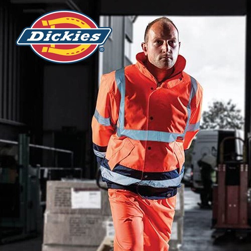 82 - Dickies Hi-viz pilot Jacket waterproof, ENB471, class 3, level 2 safety standard, packaway hood in c... 