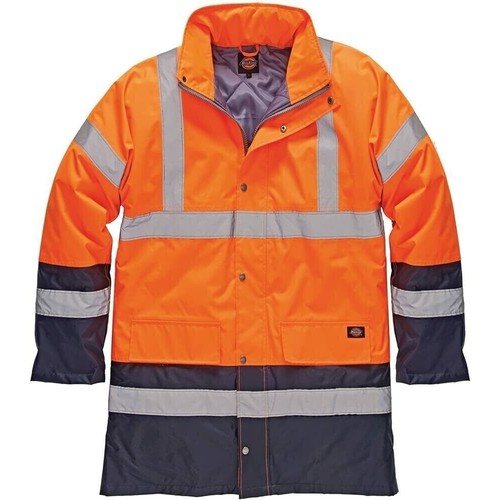 89 - Dickies Hi Viz parka, Waterproof, pack away hood concealed in collar, size medium. Orange/navy.