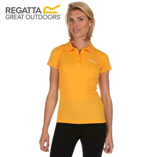 96 - Regatta Active polo sports tops, six moisture wicking, UPF sun protection, size 16, colour gold heat... 