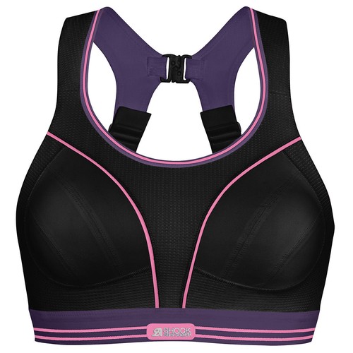 102 - Shock Absorber sports bras, three size 32A. Reduces bounce up to 78%, colours:- 1 x black, 1 x pink,... 