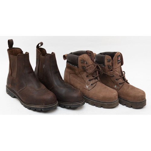 126 - Groundwork pull-on work boots together with Petroleum laced work boots. Two pairs both size 10, in u... 