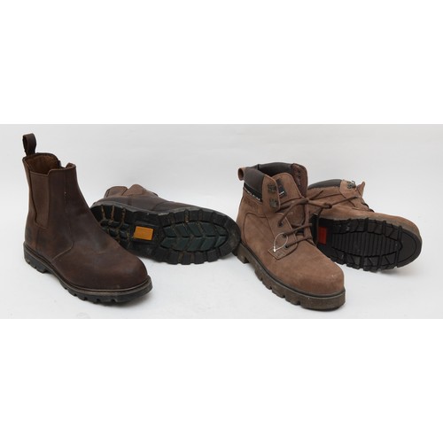 126 - Groundwork pull-on work boots together with Petroleum laced work boots. Two pairs both size 10, in u... 