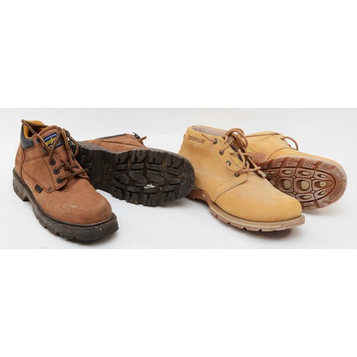 127 - Wrangler short boots, laced, tan leather. Together with Cat, mustard colour laced boots. Both pairs ... 