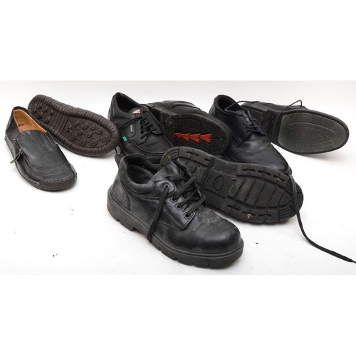 128 - Kickers, Magnum, Capps, laced smart shoes, together with an unbranded loafer style pair. All black, ... 