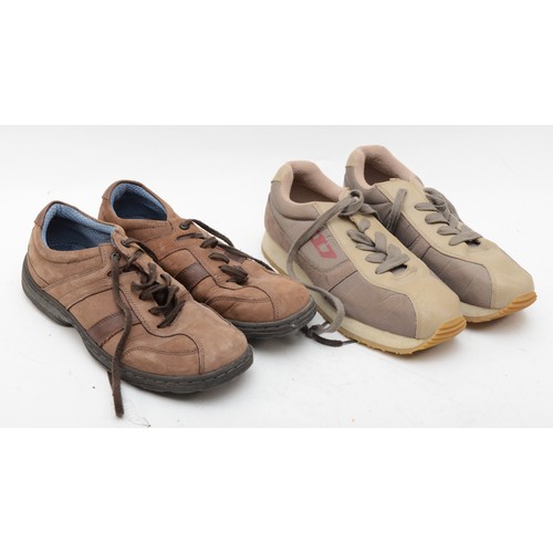 131 - Diesel trainers, beige/green, lace up, size 9. Together with Marks and Spencer's lace up brown train... 