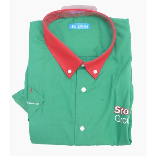 141 - Stobart Group green shirt with red collar, short sleeves, new size 18