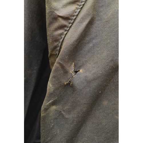 152 - Barbour brown wax game fair jacket with green, navy, cream checked lining. Size XL.