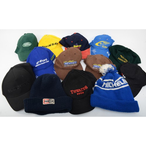 157 - A selection of logo hats in various styles, to include McVities, Snap-on Racing, Rally team Ford, Ho... 