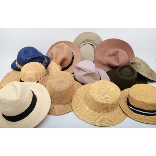 Straw, canvas and ladies hats to include: LK Bennet wide brimmed straw ...