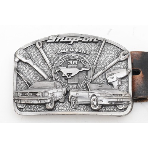 162 - Brown leather and other materials, to include, 'Snap-on tools' Mustang Club 30th Anniversary buckle ... 