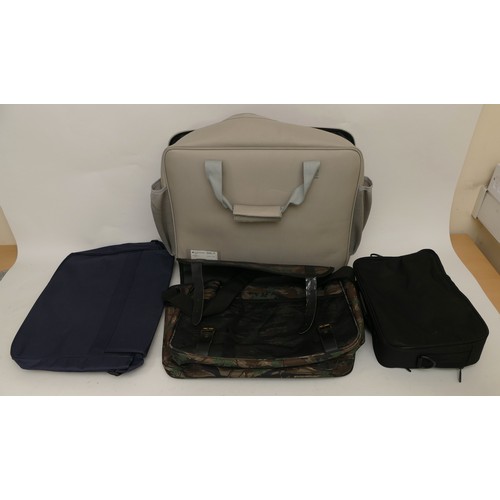 166 - Four canvas bags to include a Smokey Branch camouflage fold over shoulder bag with various pockets a... 