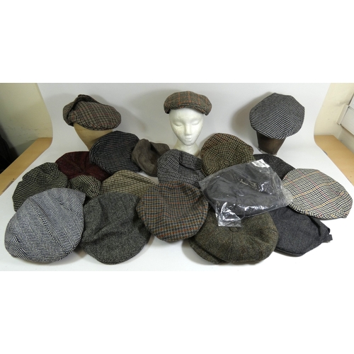 187 - A selection of new and used wool and tweed style caps to include,  Failsworth, Carlyle Heath , Herit... 