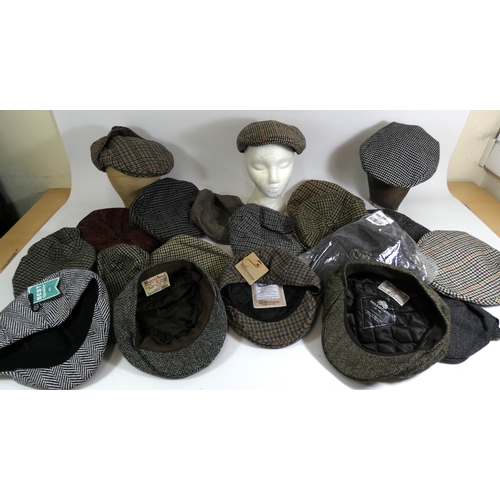 187 - A selection of new and used wool and tweed style caps to include,  Failsworth, Carlyle Heath , Herit... 