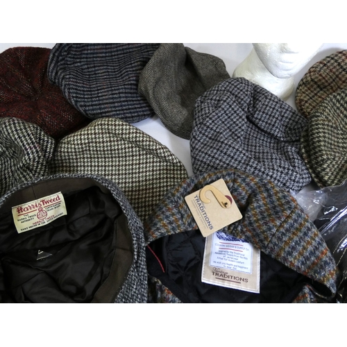 187 - A selection of new and used wool and tweed style caps to include,  Failsworth, Carlyle Heath , Herit... 