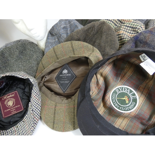 188 - A selection of wool and tweed flat caps to include Olney, Rydale, Hawkins, Failsworth, Kind Ice and ... 