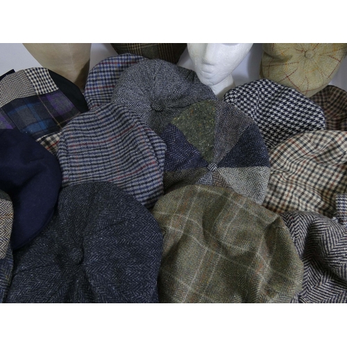 190 - A selection of new and used wool and tweed caps to include Barbour, Failsworth, Harris and countrysi... 