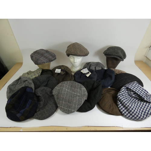 191 - A selection of new and used wool and tweed caps including Failsworth, Harris, Countryside classics a... 