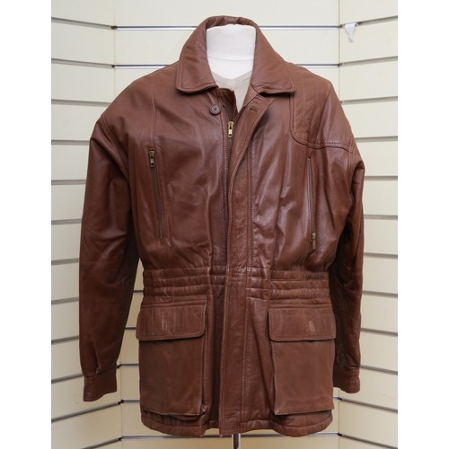 198 - Paco Calvari men's leather jacket, good used condition, tan, size 54/56.