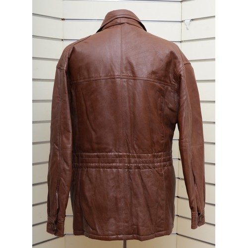 198 - Paco Calvari men's leather jacket, good used condition, tan, size 54/56.