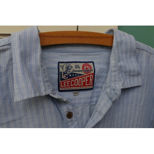 213 - Barbour tailored fit, navy, as new condition, size XXL.
Lee Cooper light blue/white stripes, lightwe... 