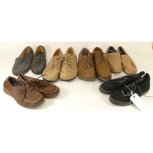 248 - Six pairs of various men's footwear to include: 
Cotton Traders, brown, pre-worn, safety shoes, size... 