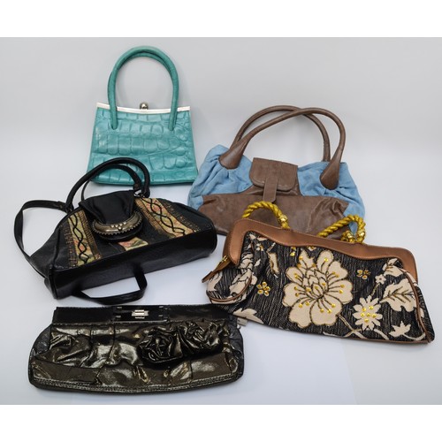 264 - Various handbags to include:
An Osprey, mint green skin effect leather, clasp fastening, 23 x 15 x 7... 