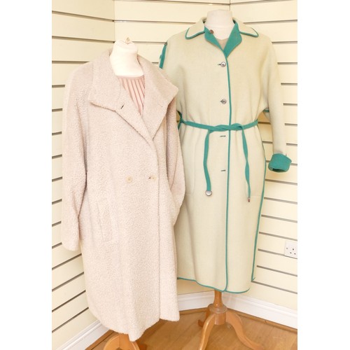 265 - A Weatherall green and cream knit, reversible, long length collared/button up coat, 60 cm chest. 
to... 