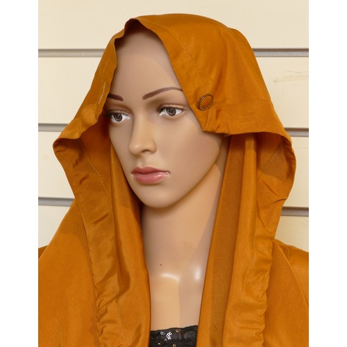 268 - A vintage 'Model depose' Paris design, gold coloured long length lightweight jacket, draw pull hood ... 