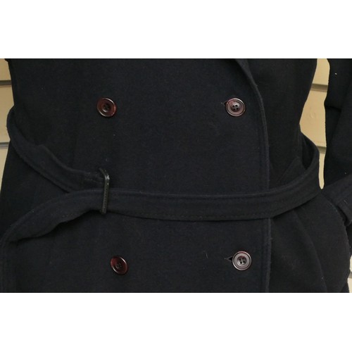 269 - Jaeger side split wool and camel hair coat, single button to collar, black with patch pockets, good ... 