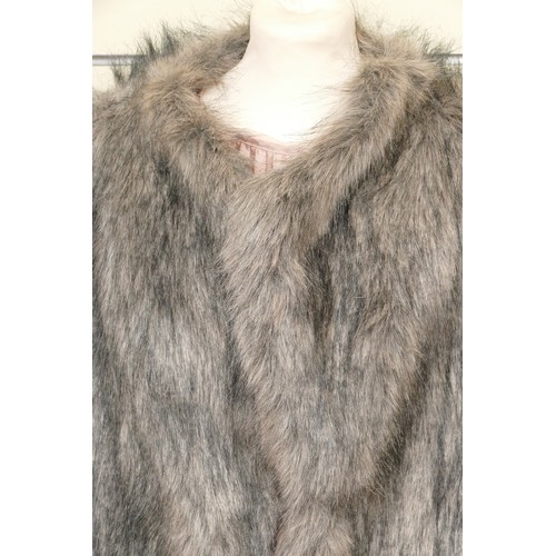 281 - Reversible faux fur leopard print, high collar gilet with black wool option, chest 62cm/L80cm. Toget... 