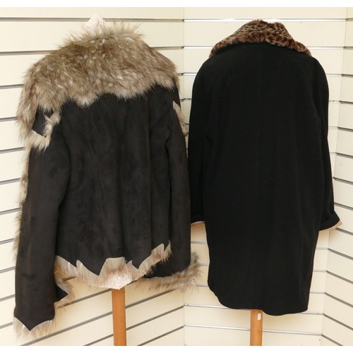 284 - Roman originals, black, wool mix, faux fur collar, side pockets, 3/4 length, size L. Together with a... 