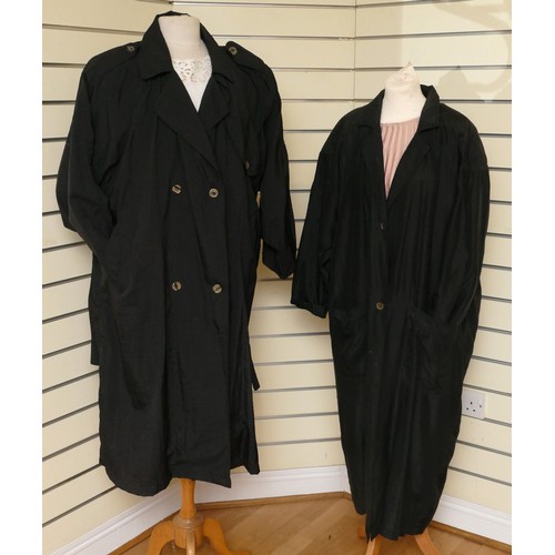 287 - Dash lightweight black, silk duster coat, padded shoulder detail, feature sleeve pocket, patch pocke... 